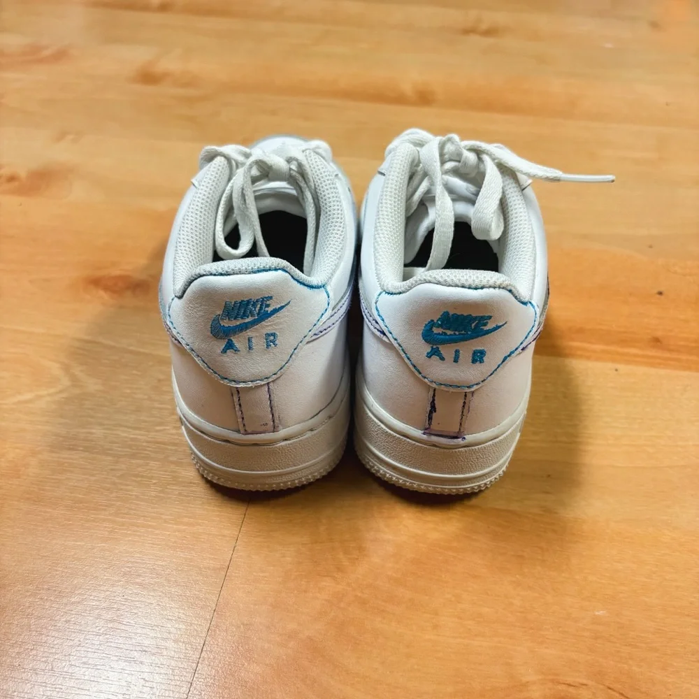 Nike White & Blue Custom Air Force 1 Sneakers Kids Size 4.5Y